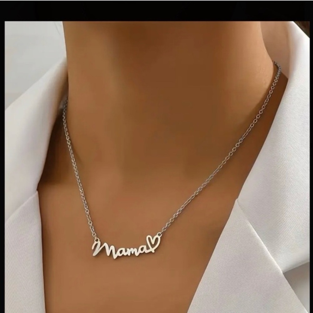 Silver MAMA Cursive Bar Necklace